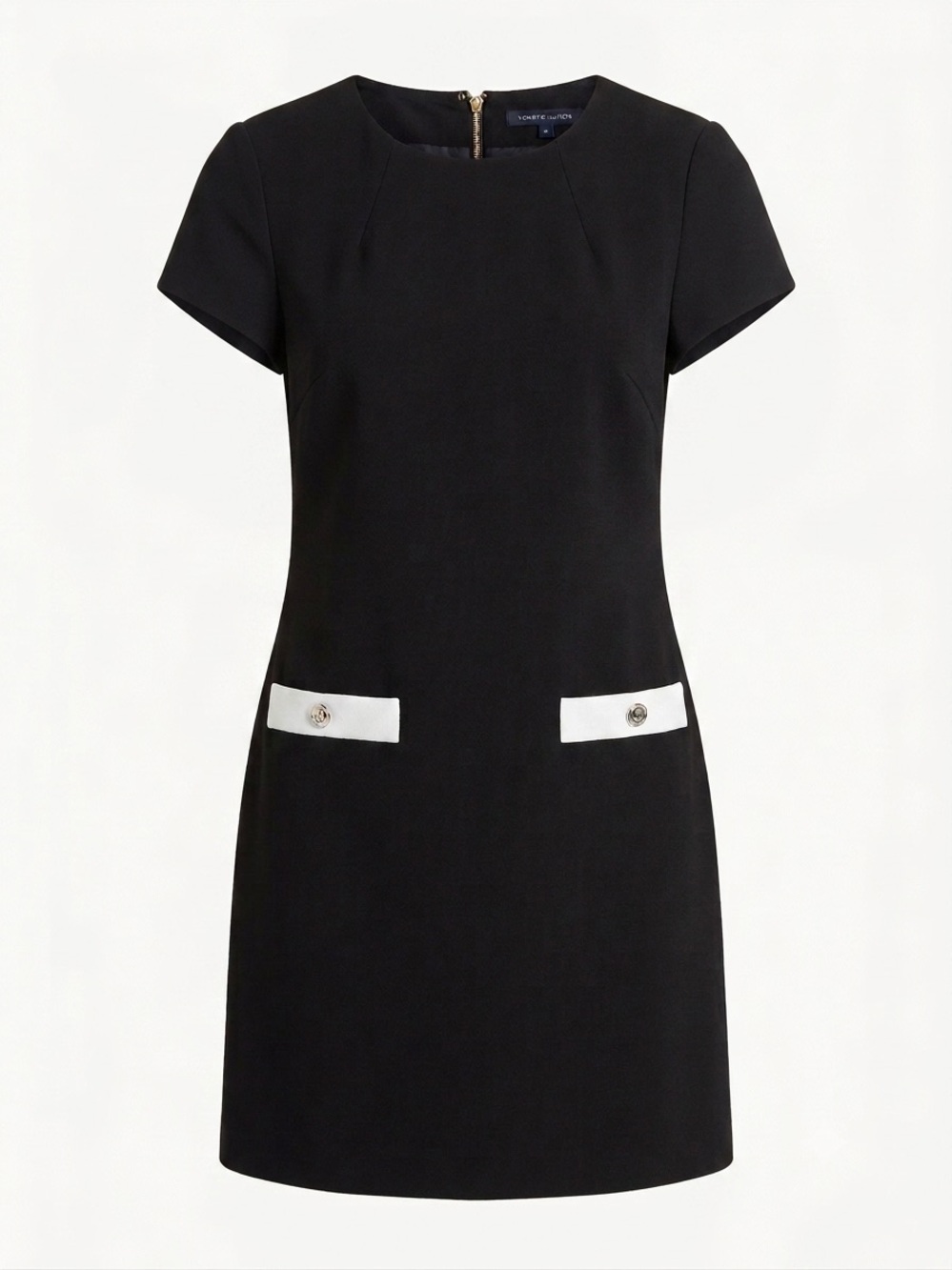 Tommy Hilfiger Mod Black White Pocket Trim Shift Dress Cap Sleeve Round Neck 10